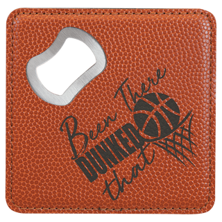 4" x 4" Square Basketball Laserable Leatherette Bottle Opener Coaster