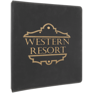 Black/Gold 10 1/2" x 11 1/2" Laserable Leatherette 3 Ring Binder with 1" Slant D Rings
