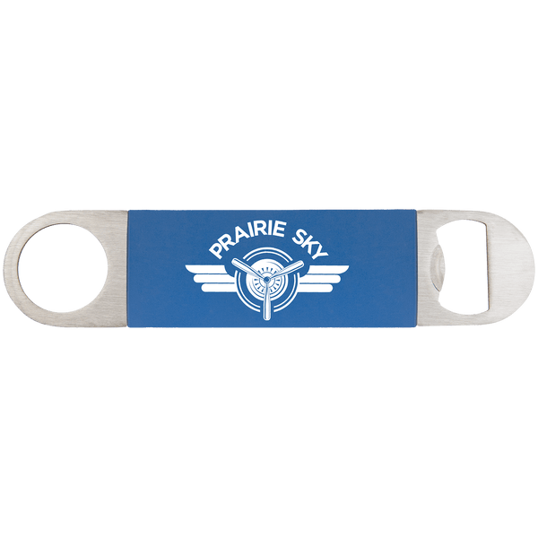 Blue White 1 1/2" x 7" Bottle Opener with Silicone Grip
