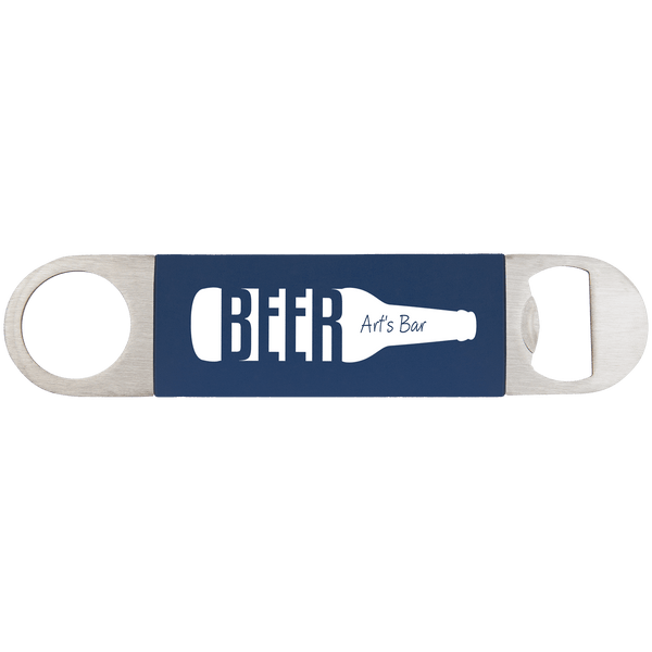 Navy Blue/White 1 1/2" x 7" Bottle Opener with Silicone Grip