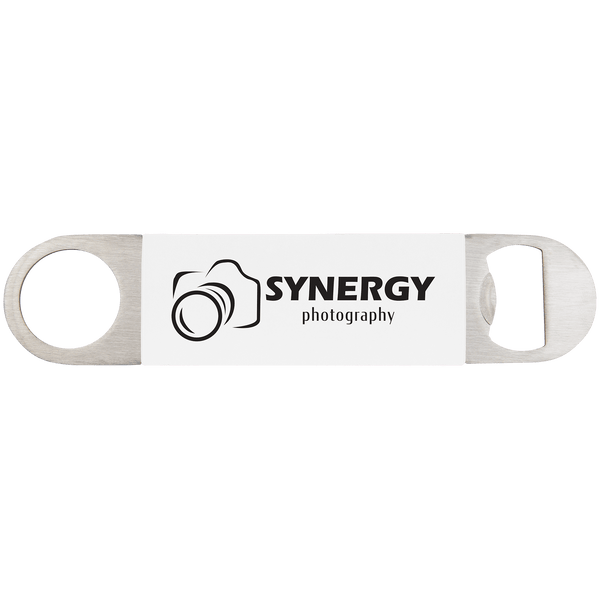 White/Black 1 1/2" x 7" Bottle Opener with Silicone Grip