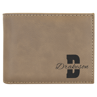 Light Brown Laserable Leatherette Bi-Fold Wallet w/Flip ID Display