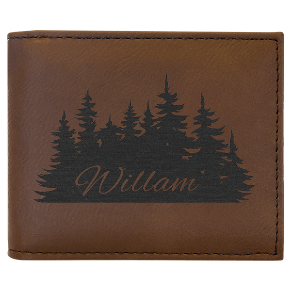 Dark Brown Laserable Leatherette Bi-Fold Wallet w/Flip ID Display