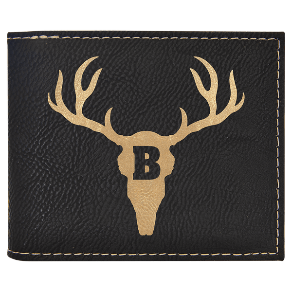 Black/Gold Laserable Leatherette Bi-Fold Wallet w/Flip ID Display