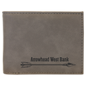 Gray Laserable Leatherette Bi-Fold Wallet w/Flip ID Display