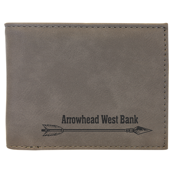 Gray Laserable Leatherette Bi-Fold Wallet w/Flip ID Display