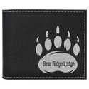 Black/Silver Laserable Leatherette Bi-Fold Wallet w/Flip ID Display