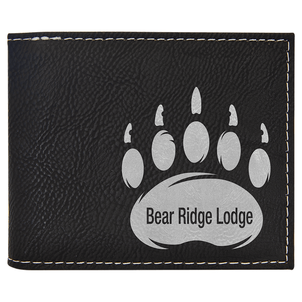 Black/Silver Laserable Leatherette Bi-Fold Wallet w/Flip ID Display