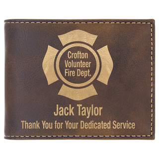 Rustic/Gold Laserable Leatherette Bi-Fold Wallet w/Flip  ID Display