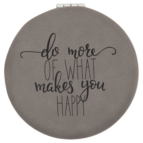 Gray 2 1/2" Laserable Leatherette Compact Mirror