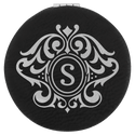 Black/Silver 2 1/2" Laserable Leatherette Compact Mirror