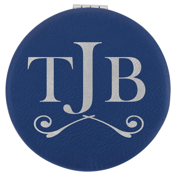 Blue/Silver 2 1/2" Laserable Leatherette Compact Mirror