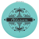 Teal 2 1/2" Laserable Leatherette Compact Mirror