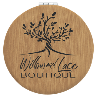 2 1/2" Bamboo Laserable Leatherette Compact Mirror