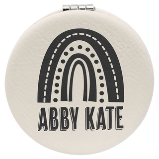 White 2 1/2" Laserable Leatherette Compact Mirror