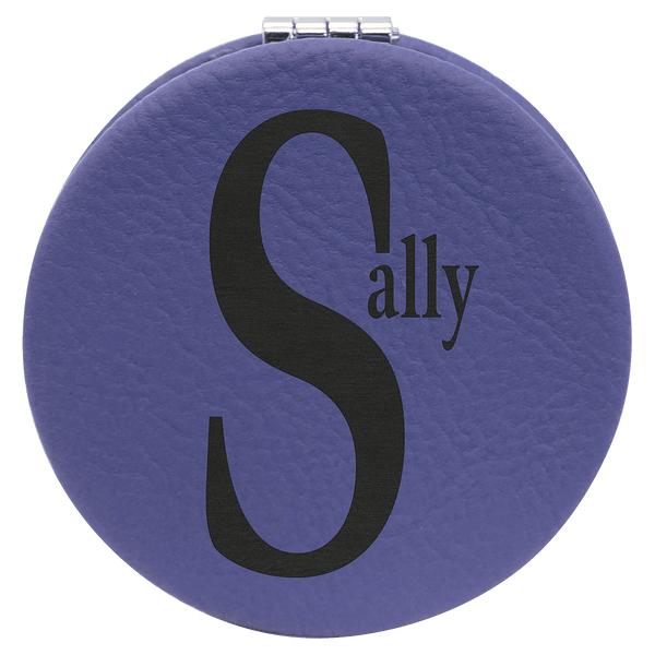 Purple 2 1/2" Laserable Leatherette Compact Mirror
