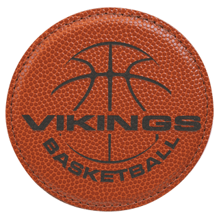 4" Round Basketball Laserable Leatherette Coaster