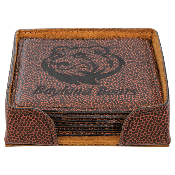Football 4" x 4" Square Laserable Leatherette 6-Coaster Set