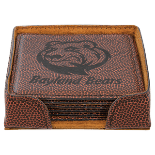 4" x 4" Football Square Laserable Leatherette 6-Coaster Set