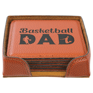4" x 4" Basketball Square Laserable Leatherette 6-Coaster Set
