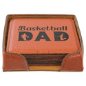 Basketball 4" x 4" Square Laserable Leatherette 6-Coaster Set