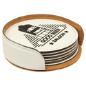 White 4" Round Laserable Leatherette 6-Coaster Set