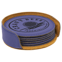 Purple 4" Round Laserable Leatherette 6-Coaster Set