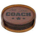 Football 4" Round Laserable Leatherette 6-Coaster Set