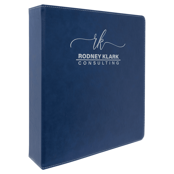 Blue/Silver 11" x 11 1/2" Laserable Leatherette 3 Ring Binder with 2" Slant D Rings