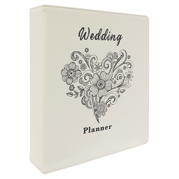 White/Black 11" x 11 1/2" Laserable Leatherette 3 Ring Binder with 2" Slant D Rings