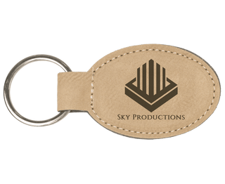 Light Brown 3" x 1 3/4" Laserable Leatherette Oval Keychain