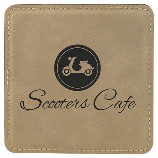 Light Brown 4" x 4" Square Laserable Leatherette Coaster