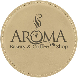 Light Brown 4" Round Laserable Leatherette Coaster