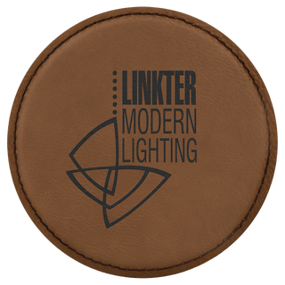 Dark Brown 4" Round Laserable Leatherette Coaster