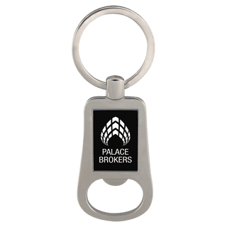 Silver/Black 2 1/8" Laserable Bottle Opener Keychain