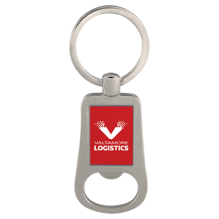 Silver/Red 2 1/8" Laserable Bottle Opener Keychain