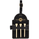 Black/Gold 5" x 3 1/4" Laserable Leatherette Golf Bag Tag with 3 Wooden Tees