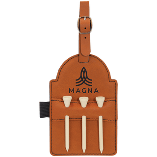 Rawhide 5" x 3 1/4" Laserable Leatherette Golf Bag Tag with 3 Wooden Tees