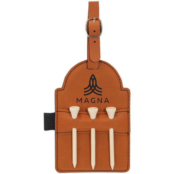 Rawhide 5" x 3 1/4" Laserable Leatherette Golf Bag Tag with 3 Wooden Tees