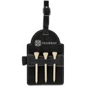 Black/Silver 5" x 3 1/4" Laserable Leatherette Golf Bag Tag with 3 Wooden Tees