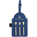 Blue/Silver 5" x 3 1/4" Laserable Leatherette Golf Bag Tag with 3 Wooden Tees