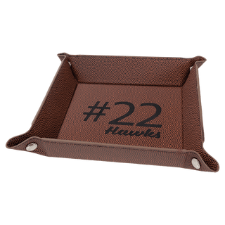 Football Silver 6" x 6" Laserable Leatherette Snap Up Tray with Snaps