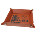 Basketball Silver 6" x 6" Laserable Leatherette Snap Up Tray with Snaps