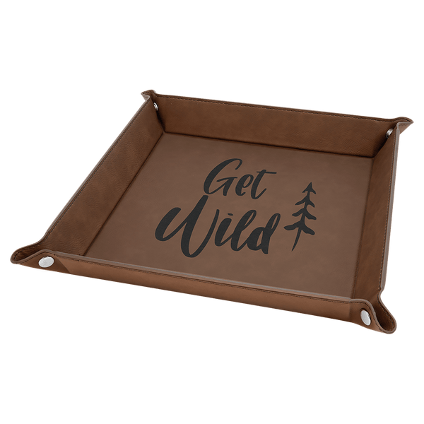 Dark Brown Laserable Leatherette Snap Up Tray with Silver 9" x 9" Snaps