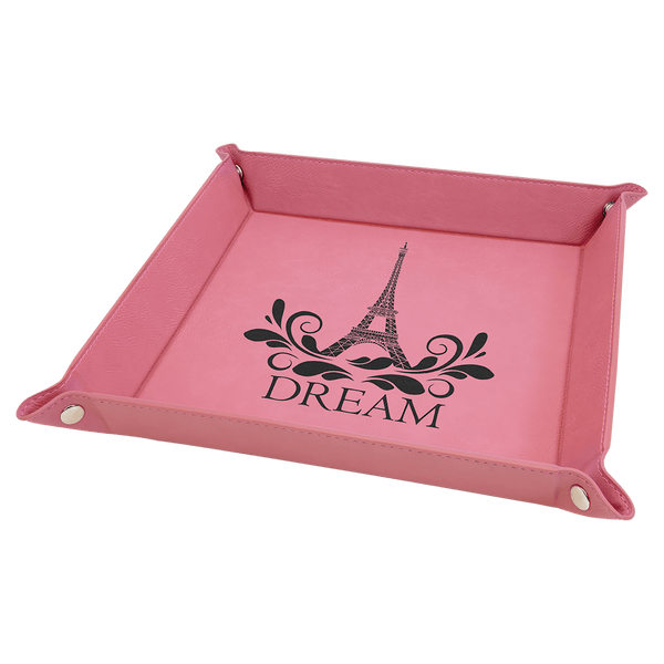 Pink Laserable Leatherette Snap Up Tray with Silver 9" x 9" Snaps