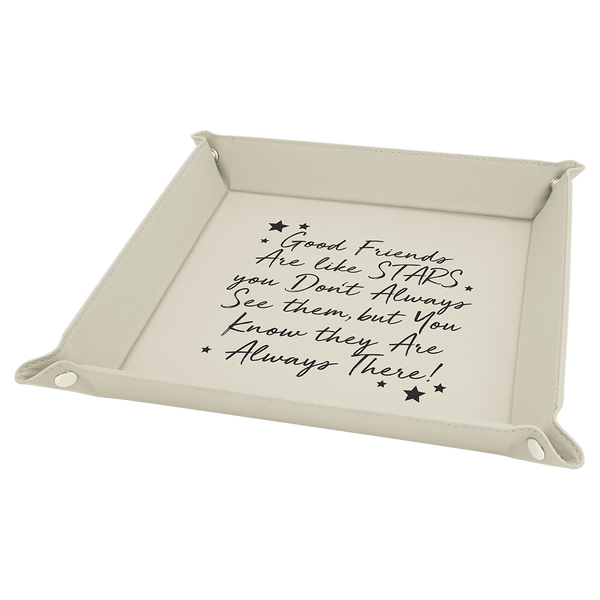 White/Black Laserable Leatherette Snap Up Tray with Silver 9" x 9" Snaps