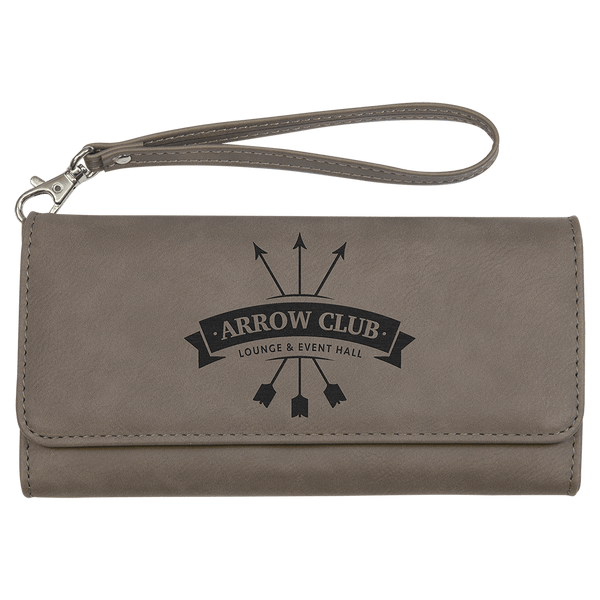 Gray 7 1/2" x 4" Laserable Leatherette Wallet with Strap