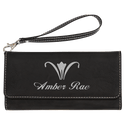 Black/Silver 7 1/2" x 4" Laserable Leatherette Wallet with Strap