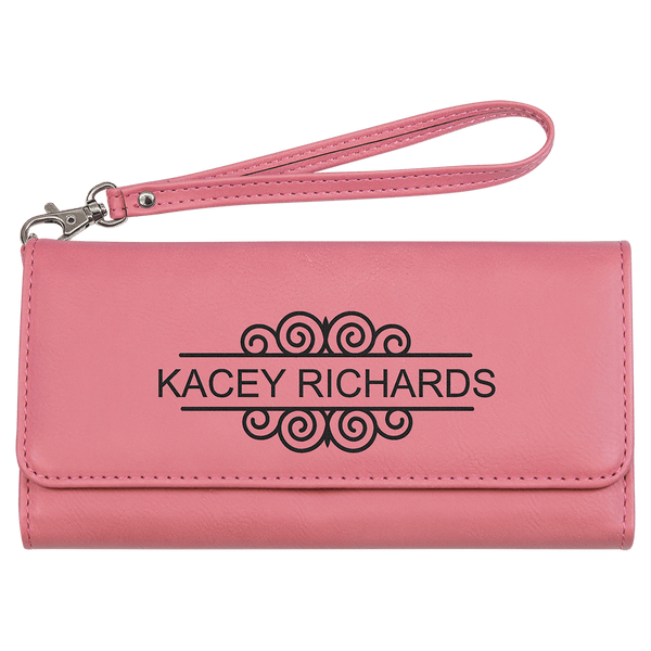 Pink 7 1/2" x 4" Laserable Leatherette Wallet with Strap