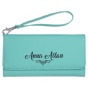 Teal 7 1/2" x 4" Laserable Leatherette Wallet with Strap